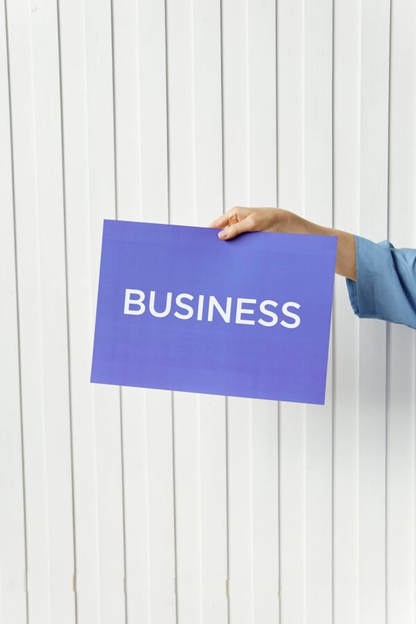 Person Holding Blue Placard